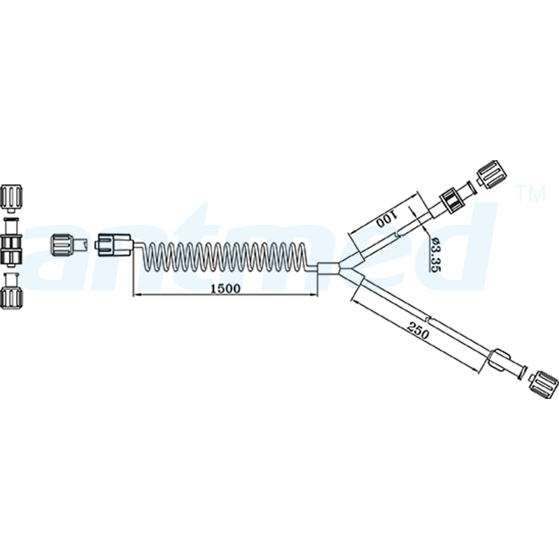 600103 CT ඉන්ජෙක්ටර් සඳහා භාවිතා කරන තනි චෙක් කපාටයක් සහිත 150cm CT Coiled Y-Tube