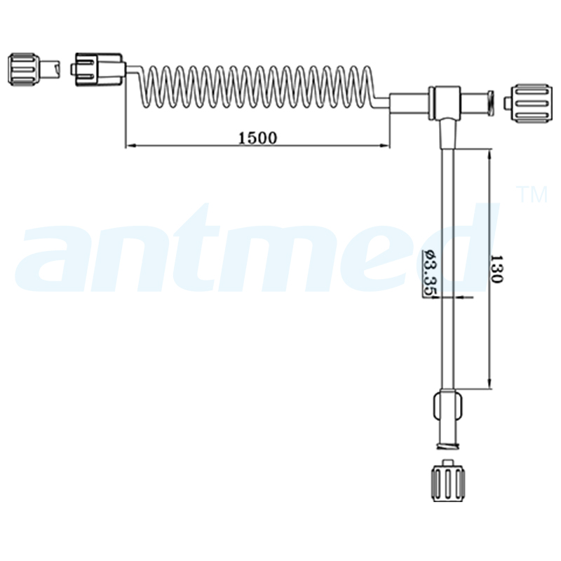 600106 Tube en T enroulé CT de 150 cm avec clapet anti-retour unique utilisé pour les injecteurs CT