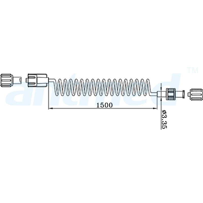 600112 Tubo en espiral CT de 150 cm con válvula de retención única utilizada para inyectores CT