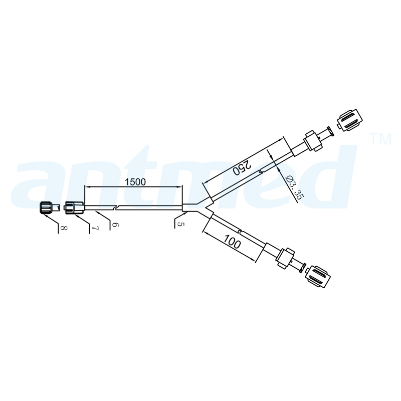 600123 150cm CT Straight Y-Tube with Dual Check Valves ប្រើសម្រាប់ CT Injectors