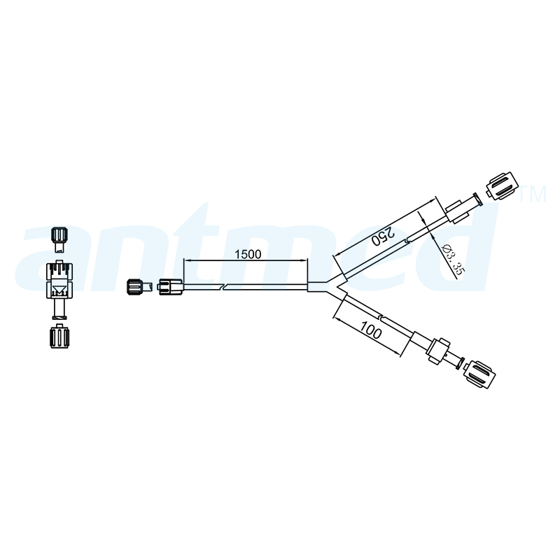 600124 150 ס"מ CT ישר Y-Tube עם שסתום סימון יחיד המשמש למזרקי CT