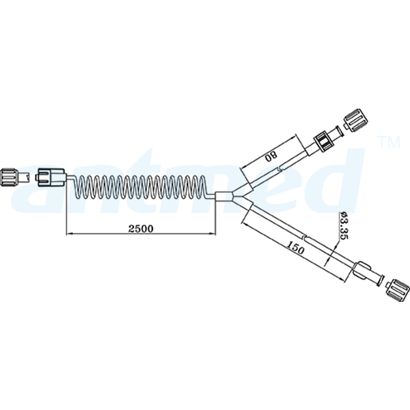 680301 Tubo en Y en espiral MR de 250 cm con válvula de retención única utilizada para inyectores MR