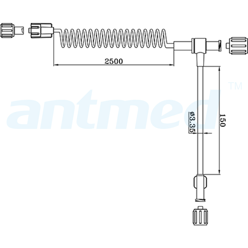 680304 250cm MR Injectors සඳහා භාවිතා කරන තනි චෙක් කපාටයක් සහිත MR Coiled T-Tube